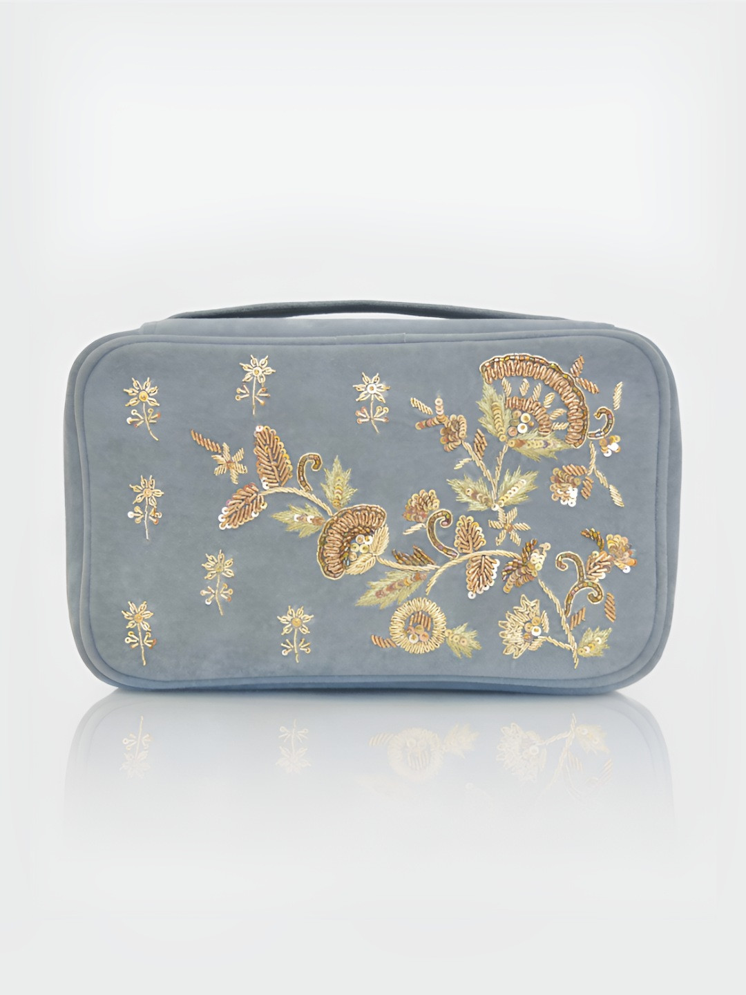 D'oro Grey & Gold Toned Self Design Velvet Jewellery Organiser