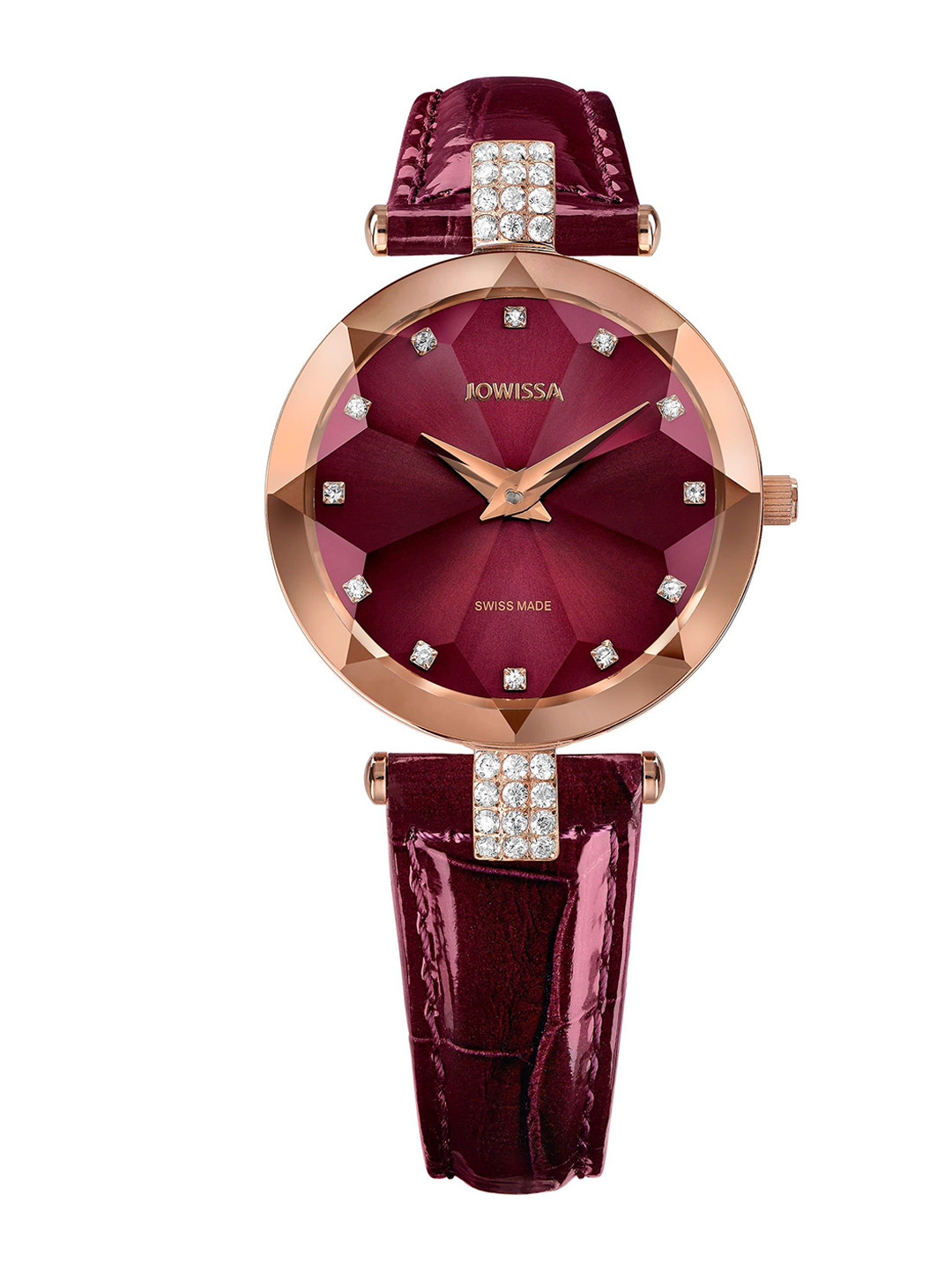 JOWISSA Woman Swiss Made Facet Strass Quartz Red Dial Analog Watch - J5.771.M