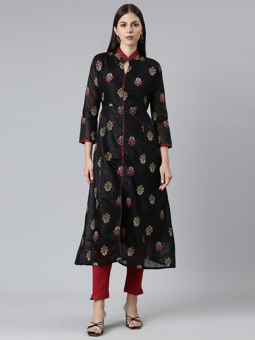 Souchii Ethnic Motifs Printed Grandeur & Majestic Artwork Chanderi Silk A-Line Kurta