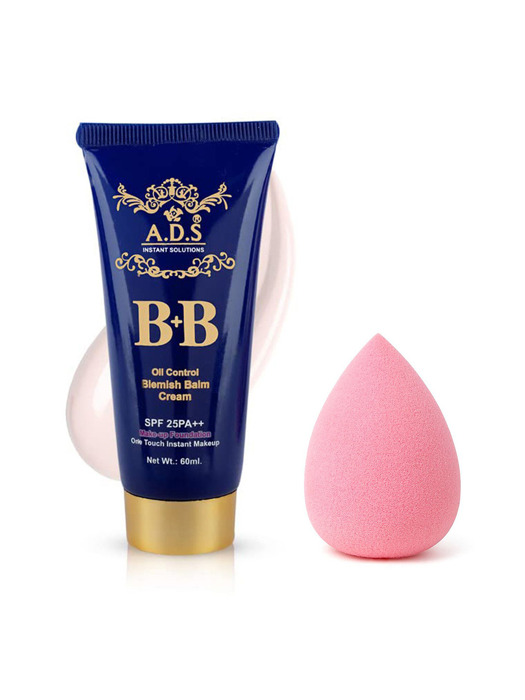 A.D.S SPF-25 Oil Control BB Cream  & Sponge Beauty Blender Puff, 60gm Shade-01