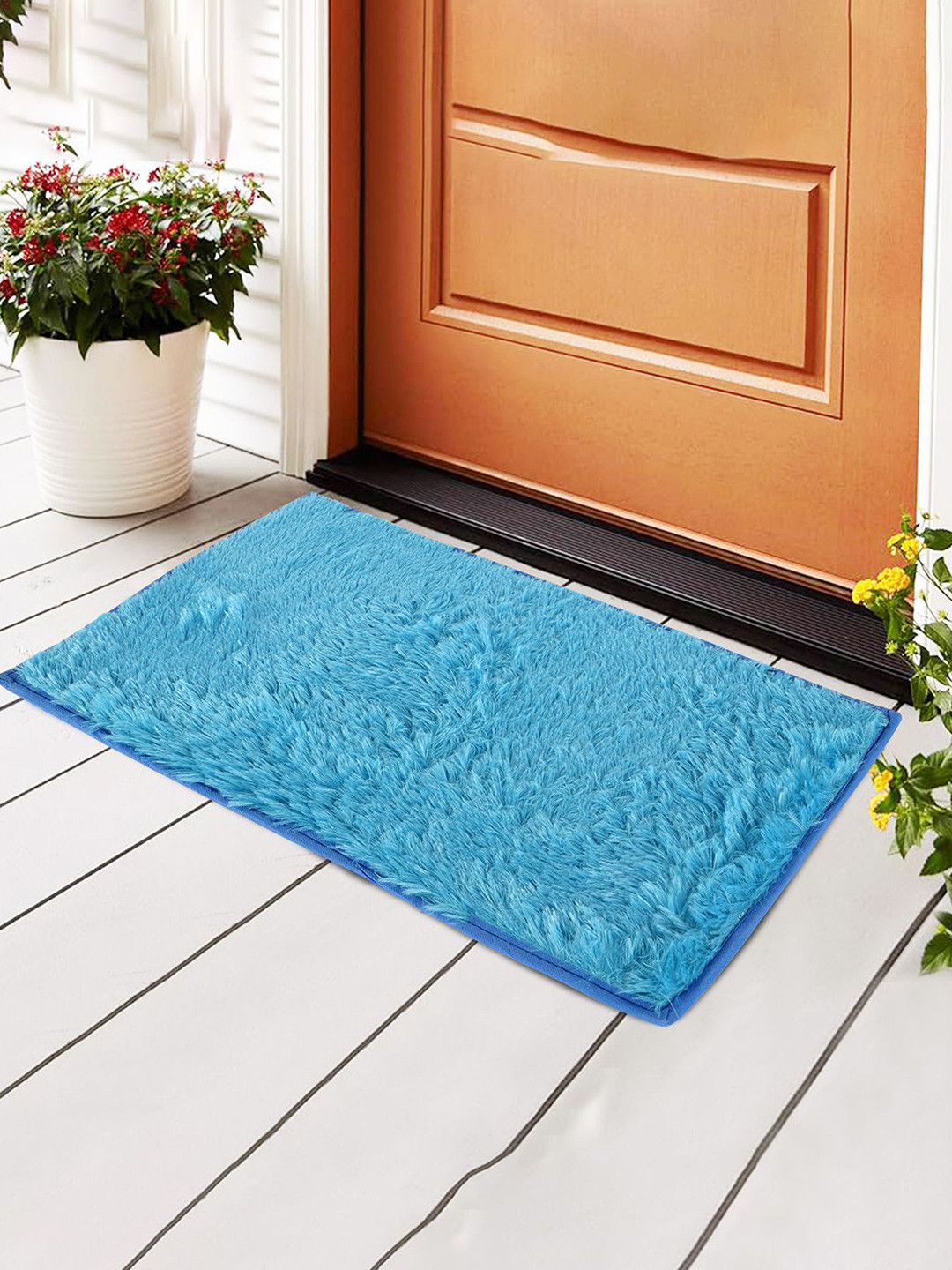Kuber Industries Blue 3 Pieces Anti-Slip Bathroom Mats Kitchen Floor Door Mat