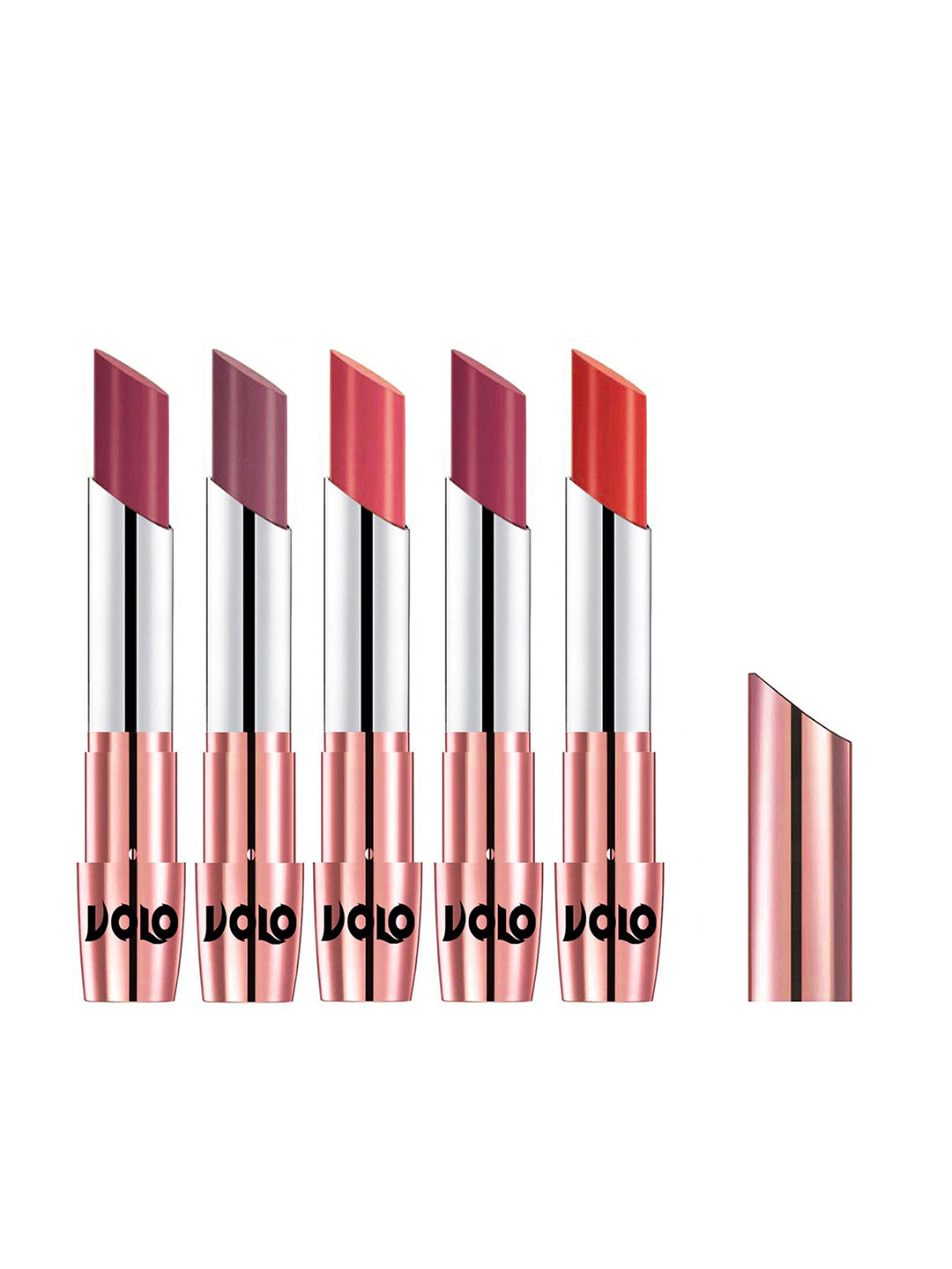 VOLO Set Of 5 Creme Matte Lipstick - 3.5 g -Light Peach-Plum-Dark Peach-Rose Pink-Orange