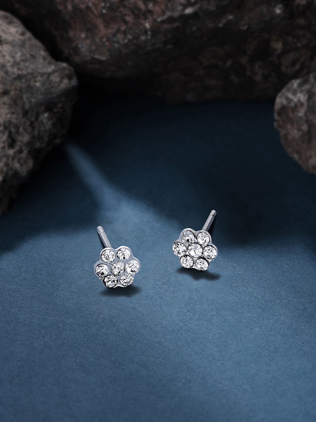 Accessorize Sterling Silver-Plated Sparkle Flower Stone Studded Stud Earrings