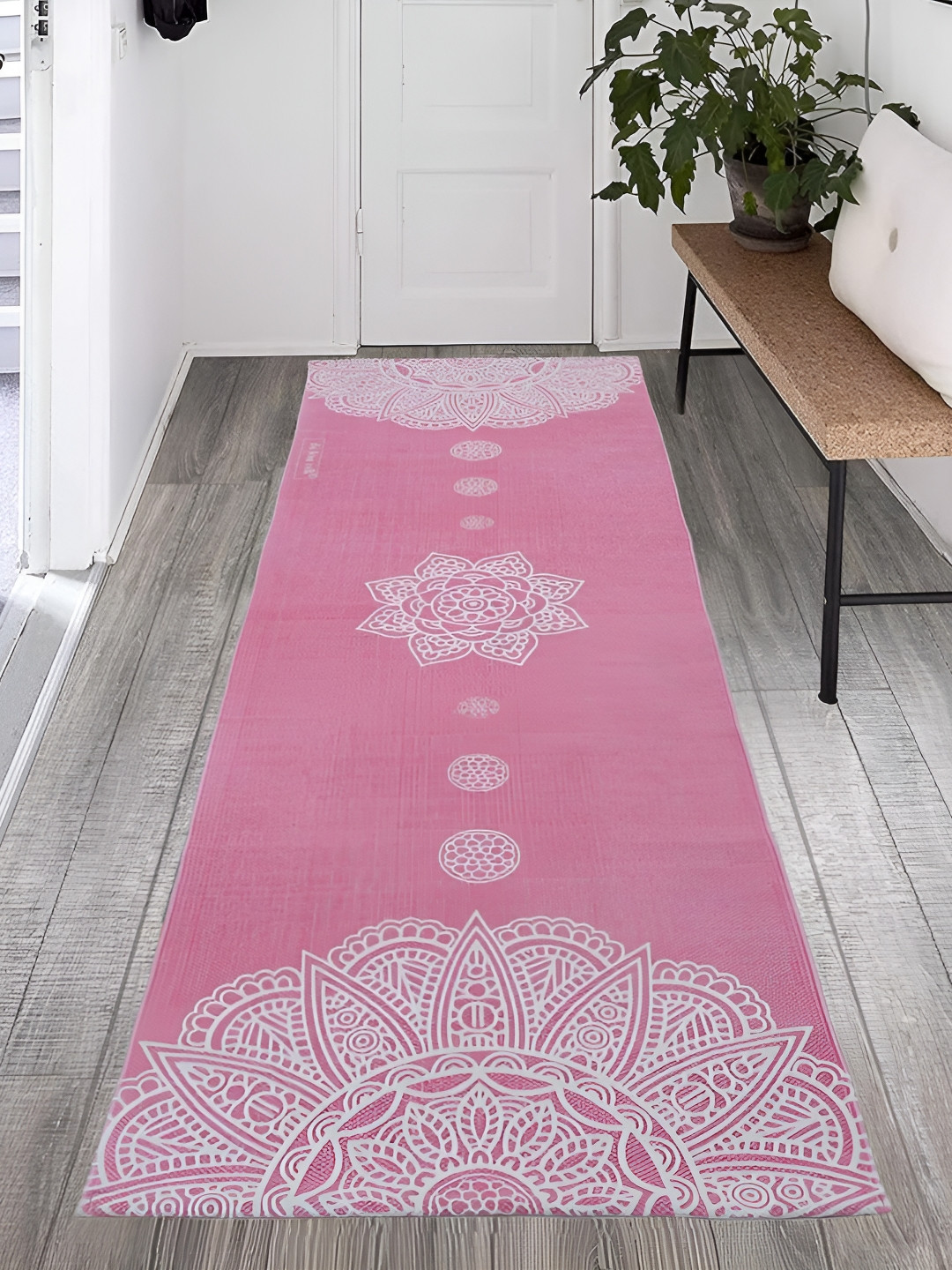 THE HOME TALK Pink & White Ethnic Motifs Printed Cotton Yoga Mat