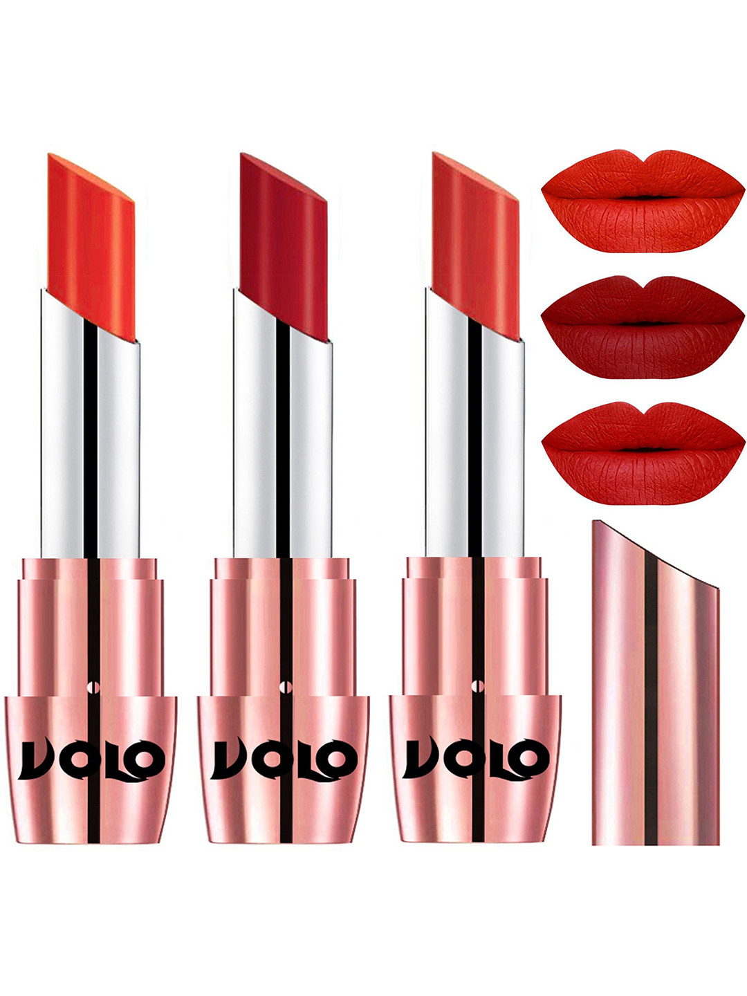 VOLO Set Of 3 Creme Matte Lipstick-10.5 g Each-Orange-639 Tomato Red-640 Coral-649