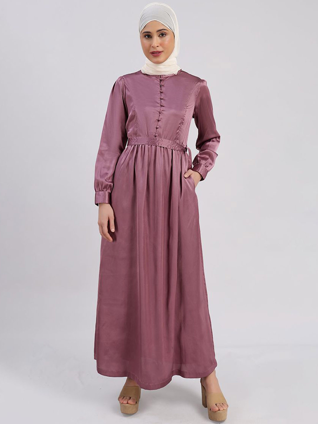 IDH London Solid Flared Maxi Satin Abaya Burqa