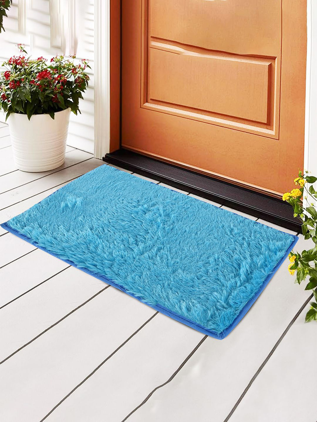 Kuber Industries Blue Furry Anti Skid Door Mat
