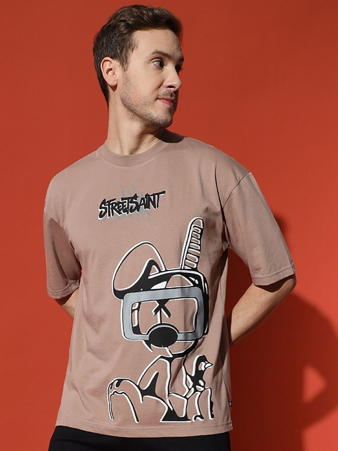 GRIFFEL Men Graphic Printed Round Neck Cotton Oversized T-shirt