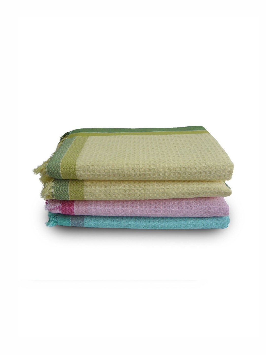 Aura Yellow & Green 4 Pieces Striped Cotton 210 GSM Bath Towels