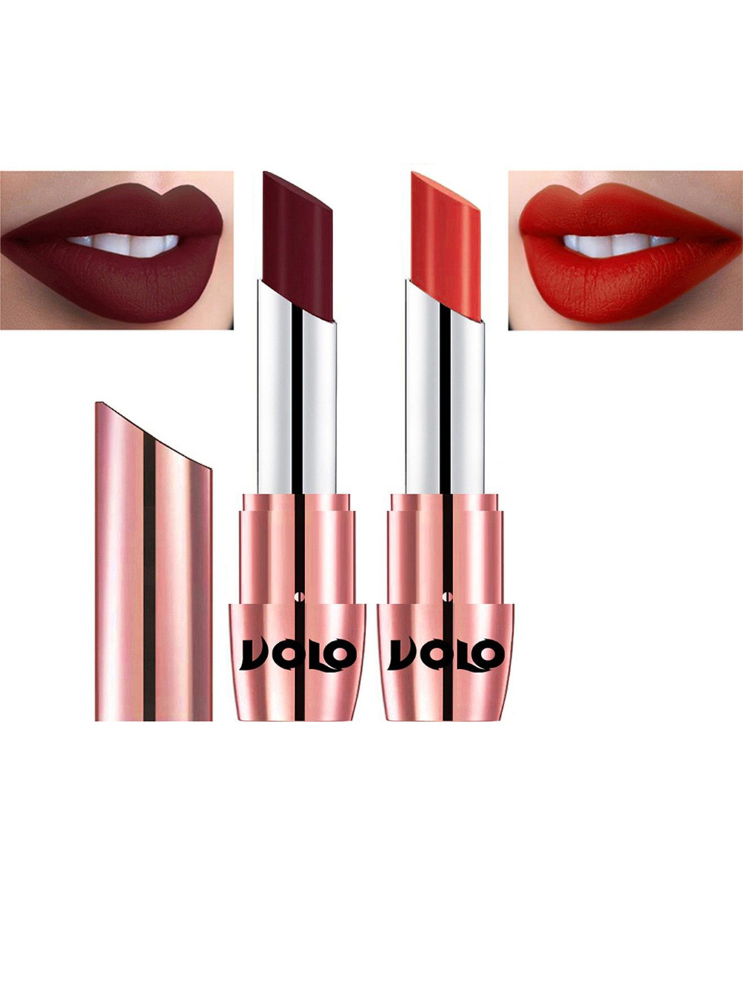 VOLO Set Of 2 Creme Matte Lipstick-3.5 g Each-642-Maroon 649-Orange