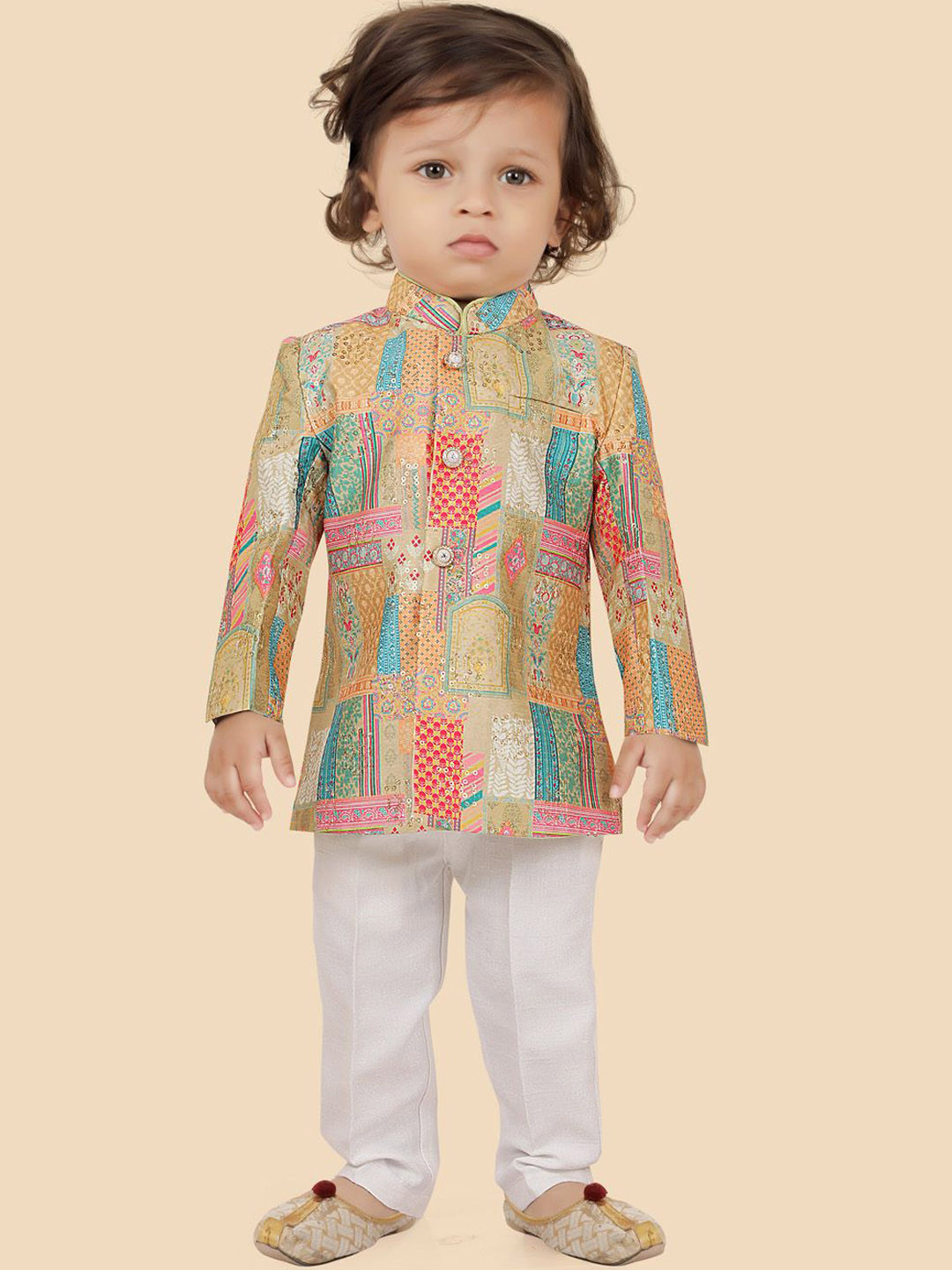 Ethniks Neu-Ron Boys Printed Straight Chanderi Silk Kurta with Pyjamas