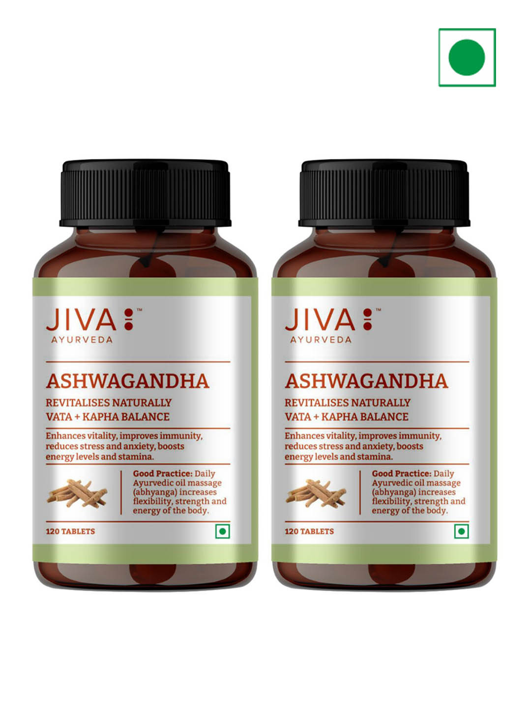 Jiva Set Of 2 Ashwagandha Tablet Boosts Immunity & Energy - 120 Tablets Each