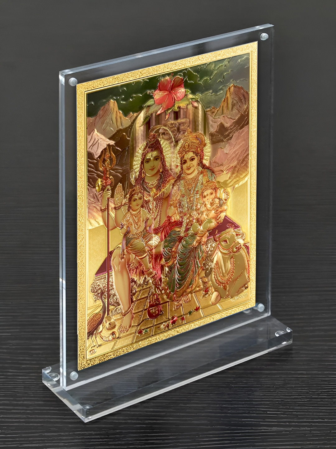 Hawai Gold Toned & Brown Shiv Parivar Acrylic Photo Frame
