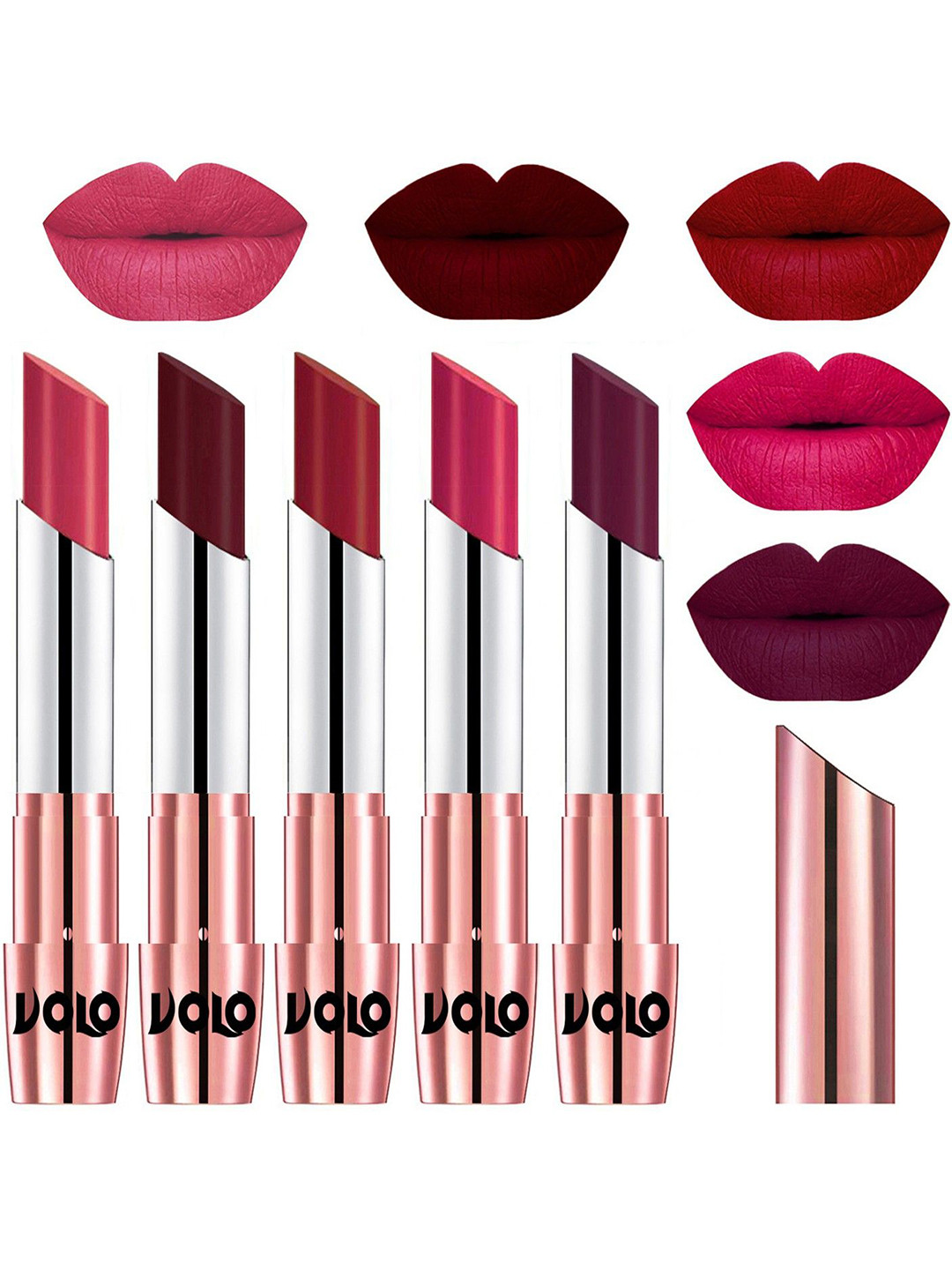 VOLO Set Of 5 Creme Matte Lipstick -Pink 41- Maroon 42- Red 43- Passion Pink 44-Wine 47