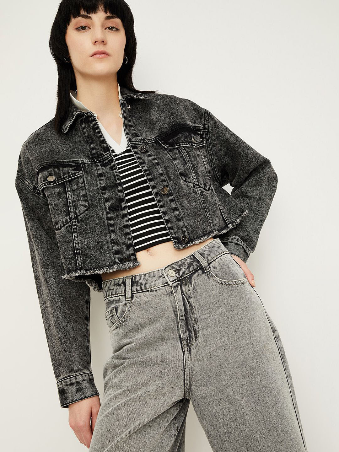 MAX ALAYA F x URB_N Women Washed Denim Jacket