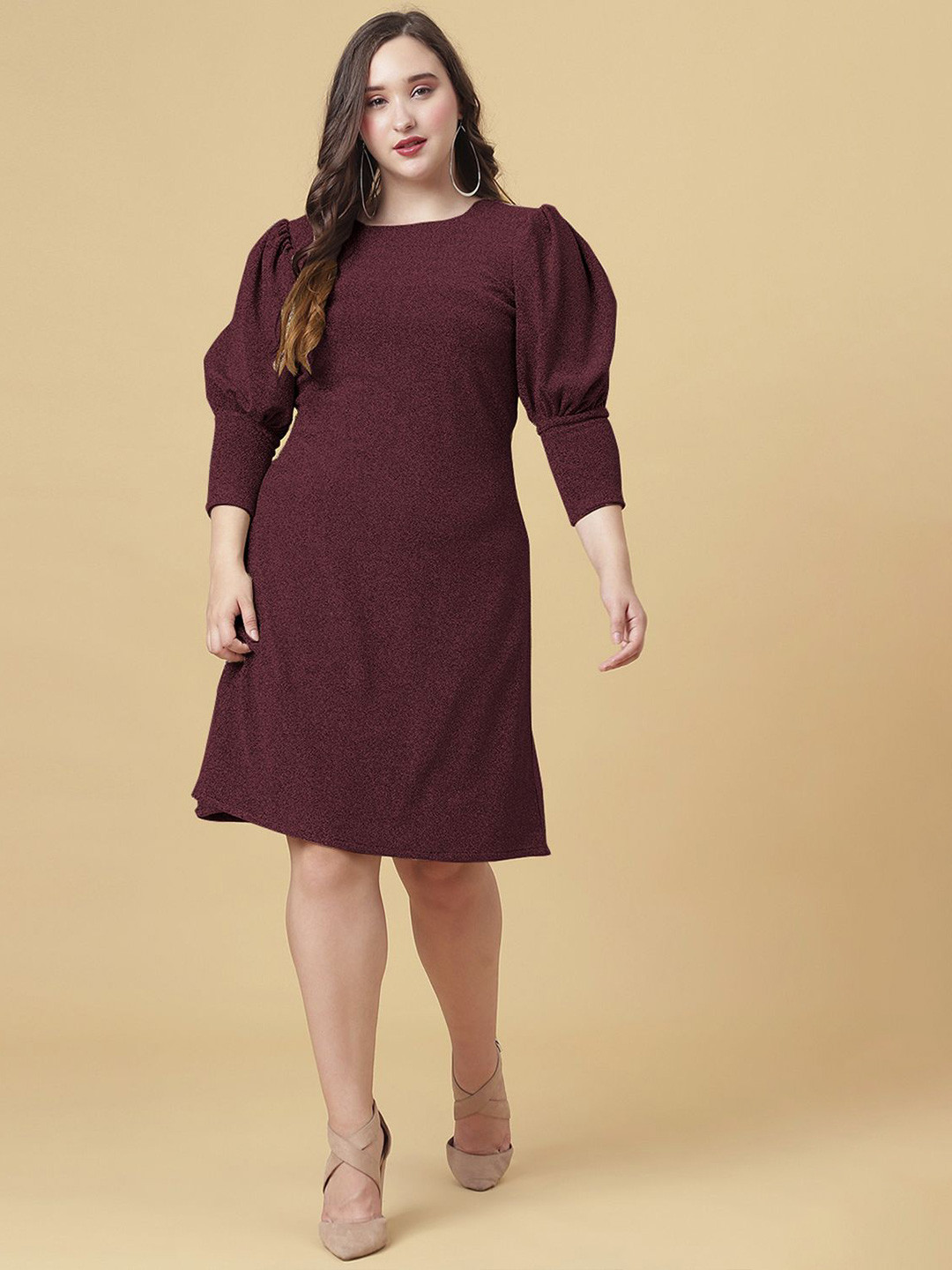 Curvy Lane Plus Size Puff Sleeve Net Sheath Dress
