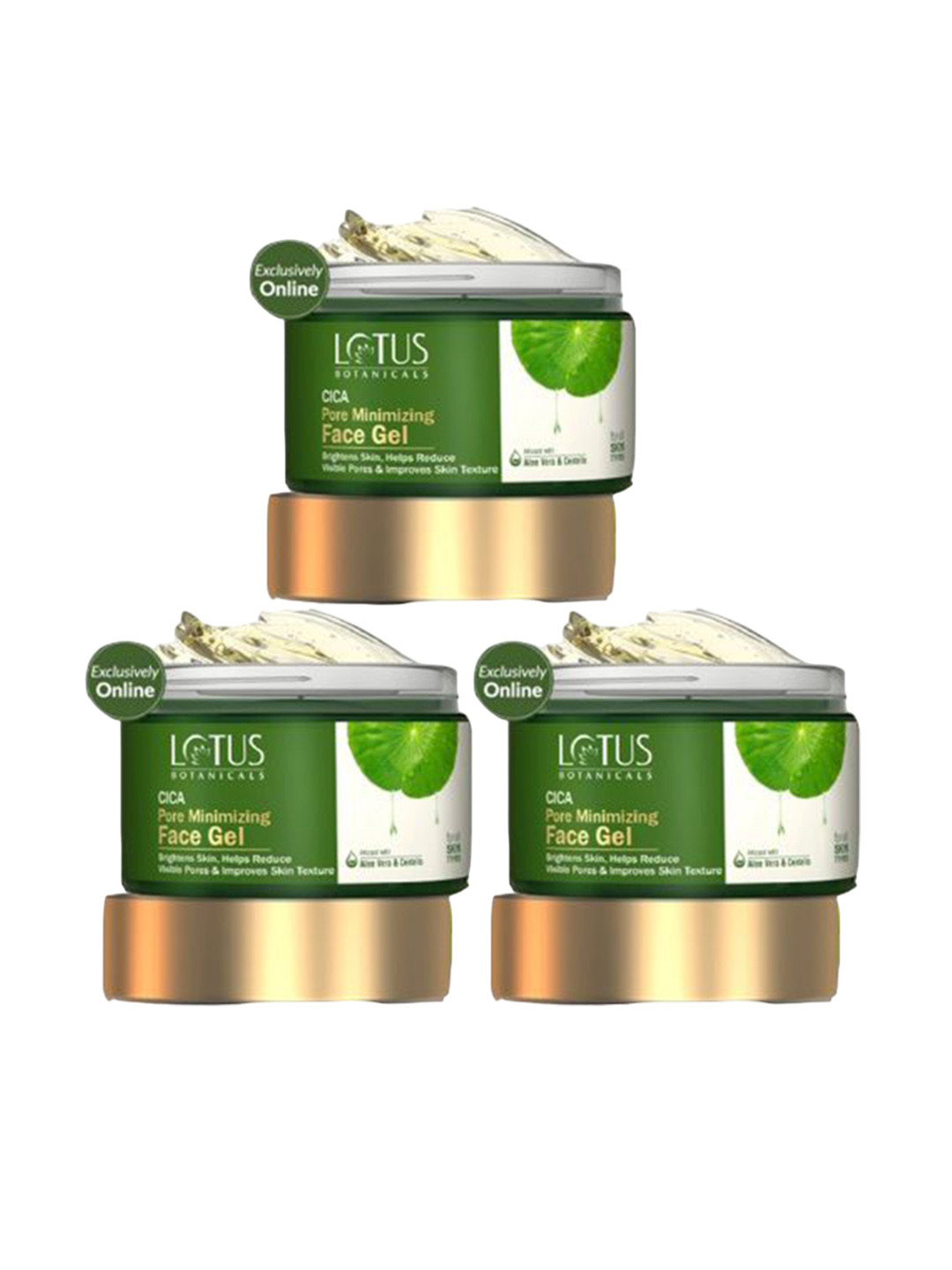 Lotus Botanicals Set Of 3 Pore Minimizing Face Gel With Cica & Aloe Vera - 50 g Each