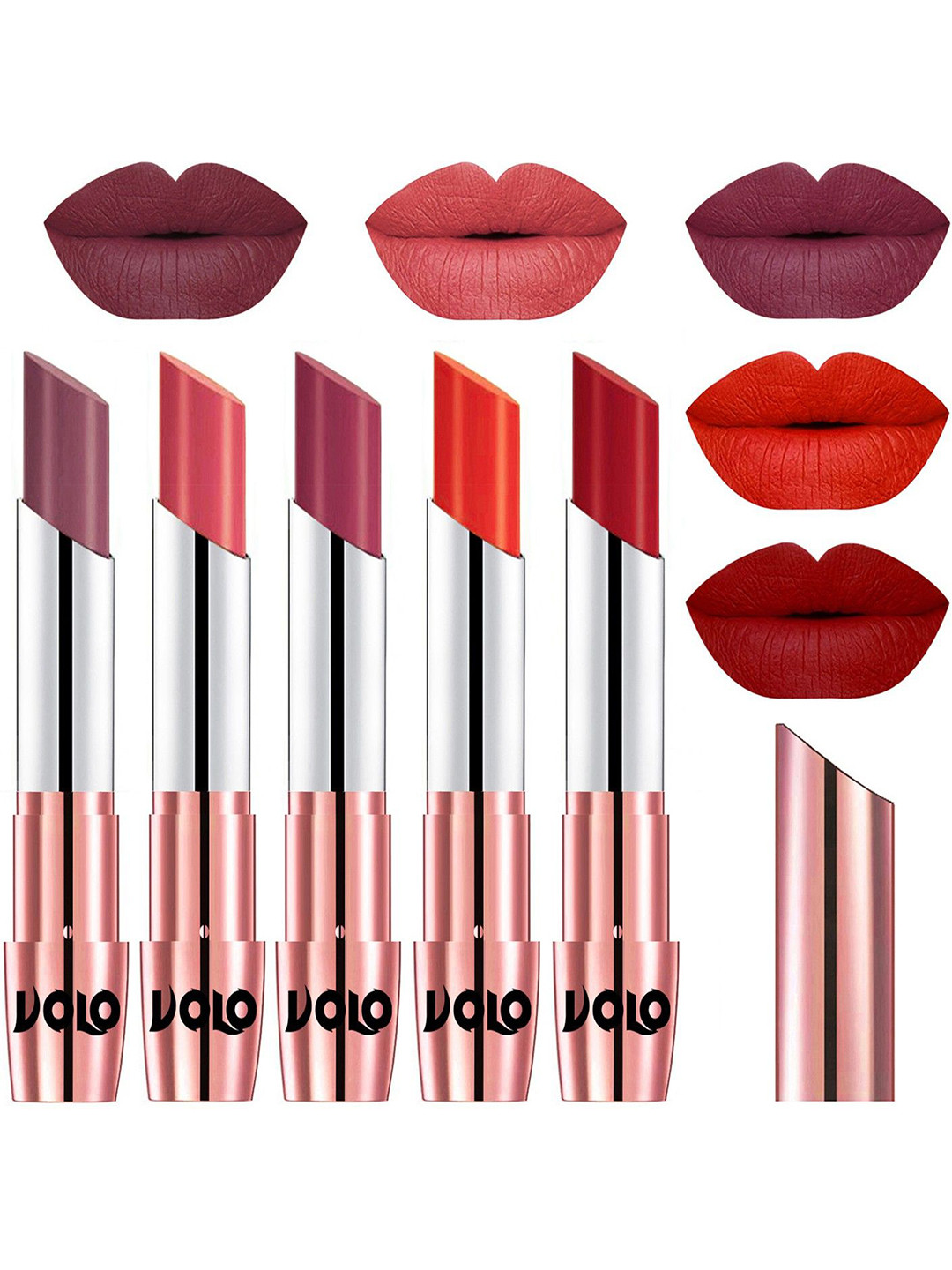VOLO Set Of 5 Matte Lipsticks - Plum 36-Dark Peach 37-Rose Pink 38-Coral 39-Tomato Red 40