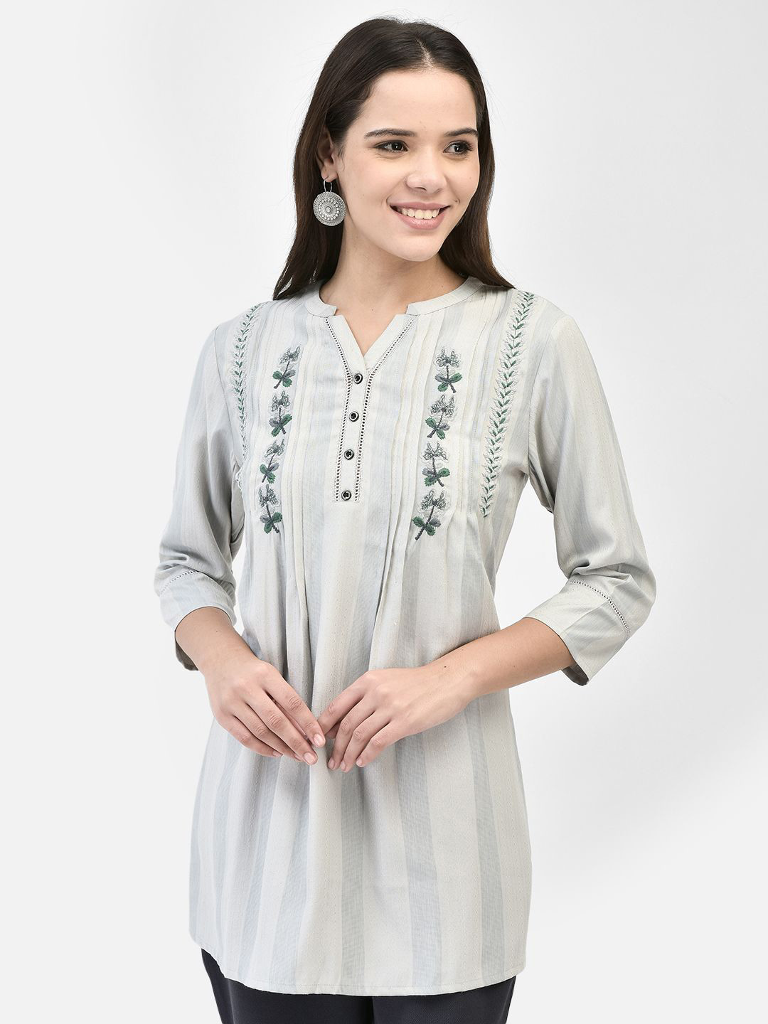 FUTURO Women Embroidered Stripes V-Neck Top