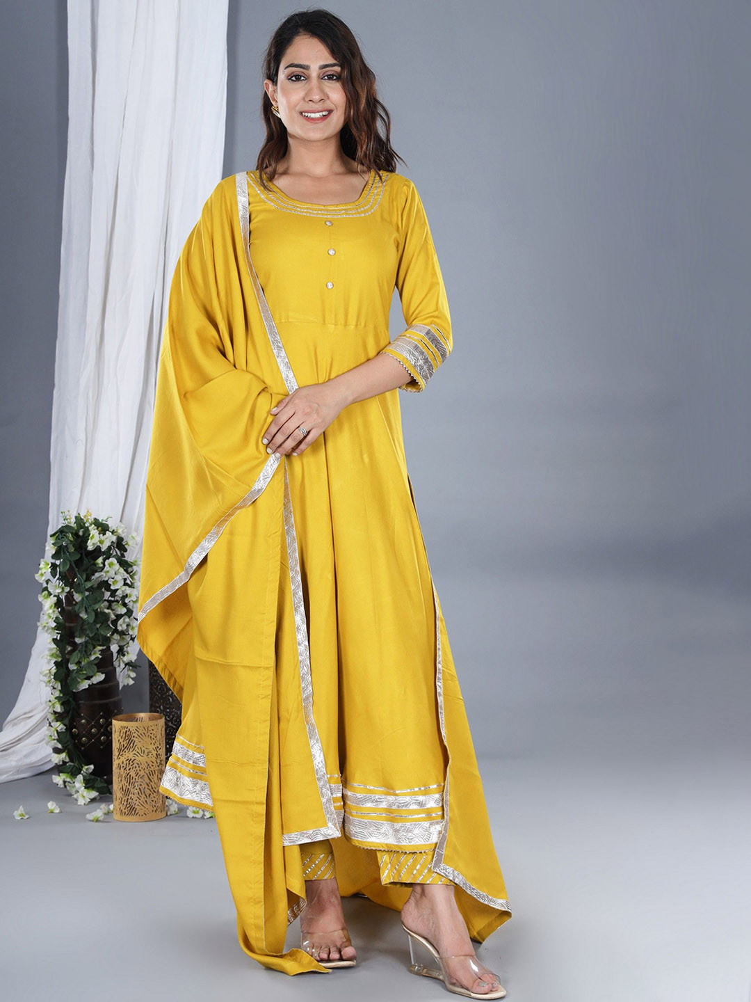 Shiv ali apparels Gotta Patti Round Neck Anarkali Kurta With Trousers & Dupatta