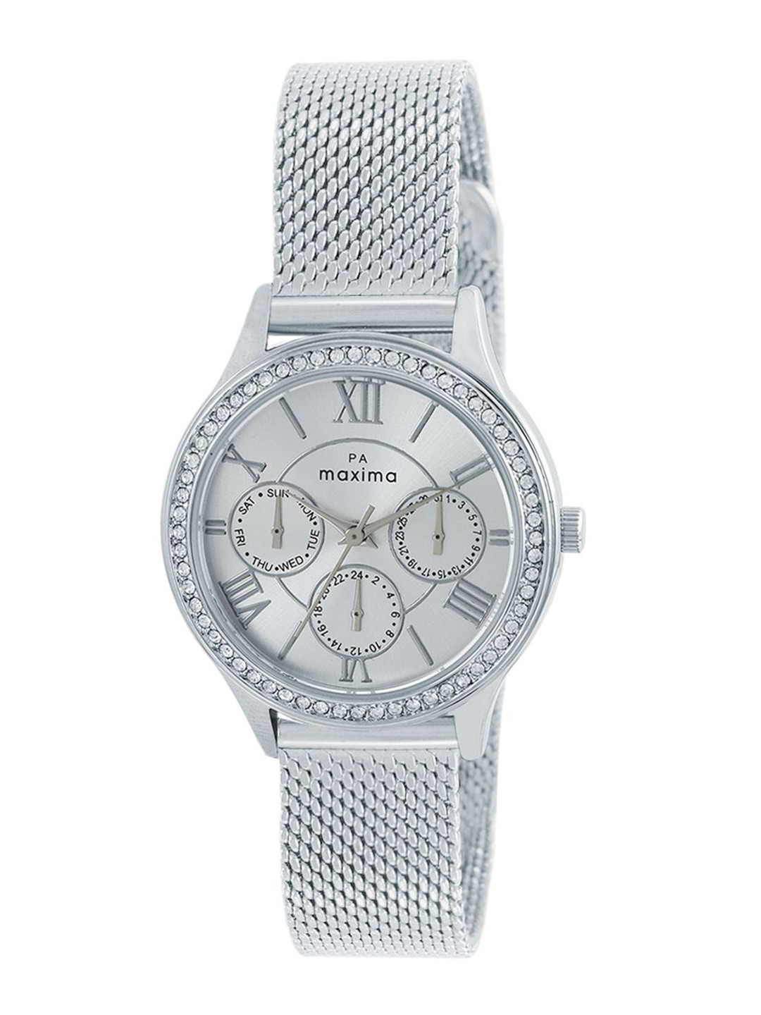 maxima Women Embellished Dial & Stainless Steel Straps Analogue Watch 60350CMLI