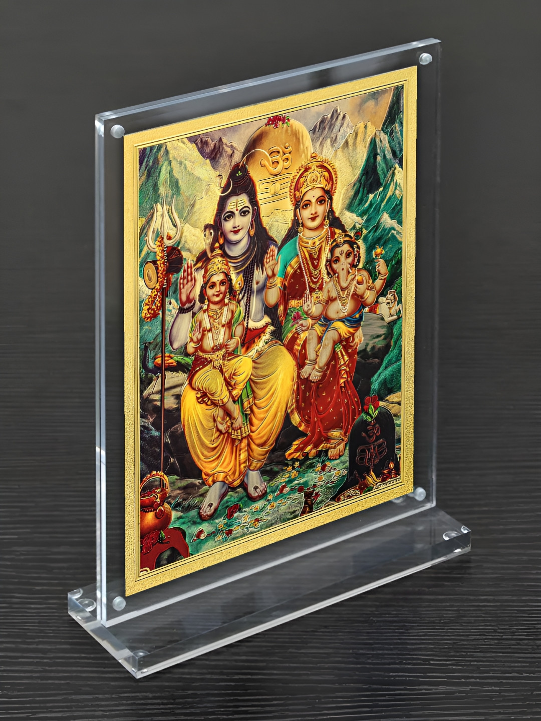 Hawai Gold-Toned & Green Shiv Parivar Acrylic Table Photo Frame