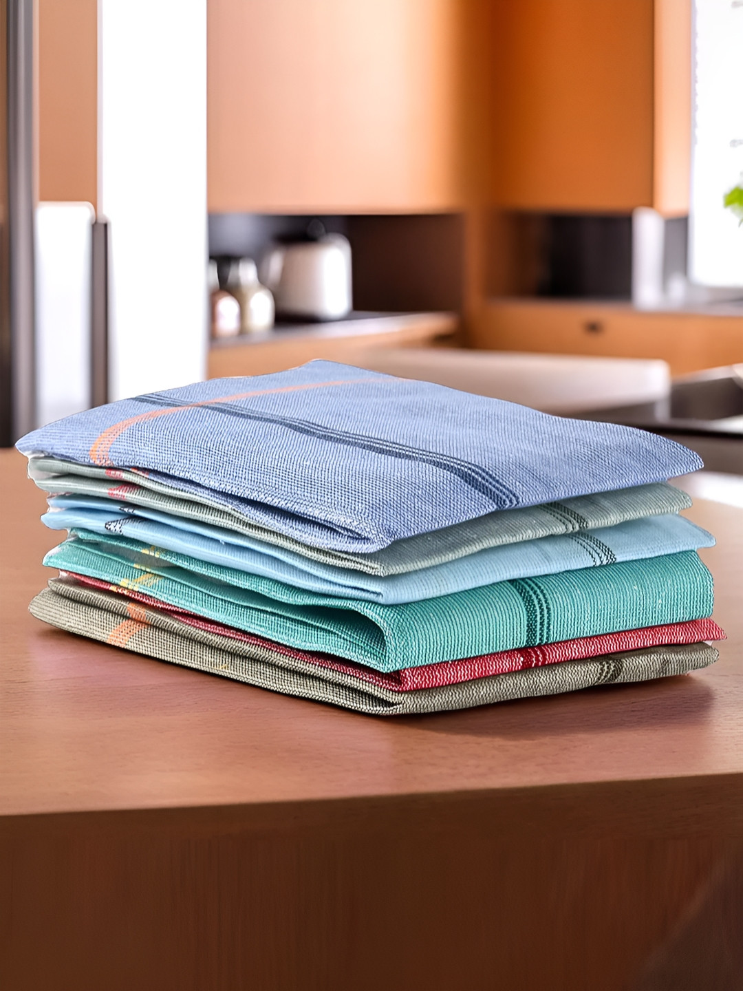 Kuber Industries Blue & Red 30 Pieces Striped Cotton Kitchen Towels