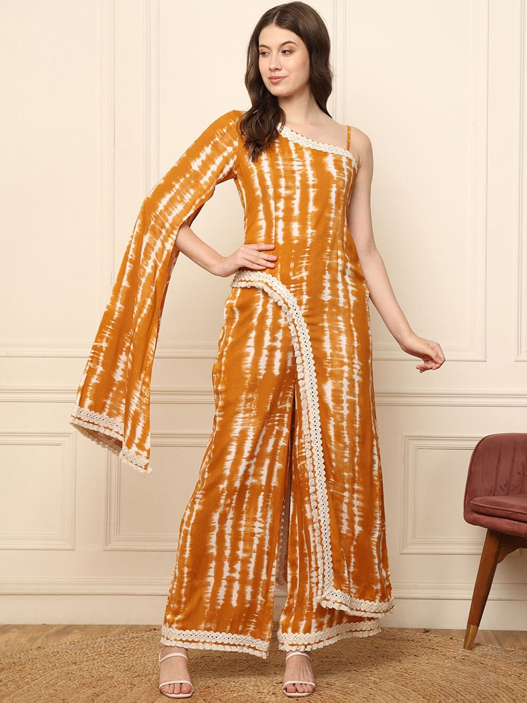 DEEBACO Tie & Dye One Shoulder Tunic & Palazzo - Co Ords for Women 30821722 | Myntra