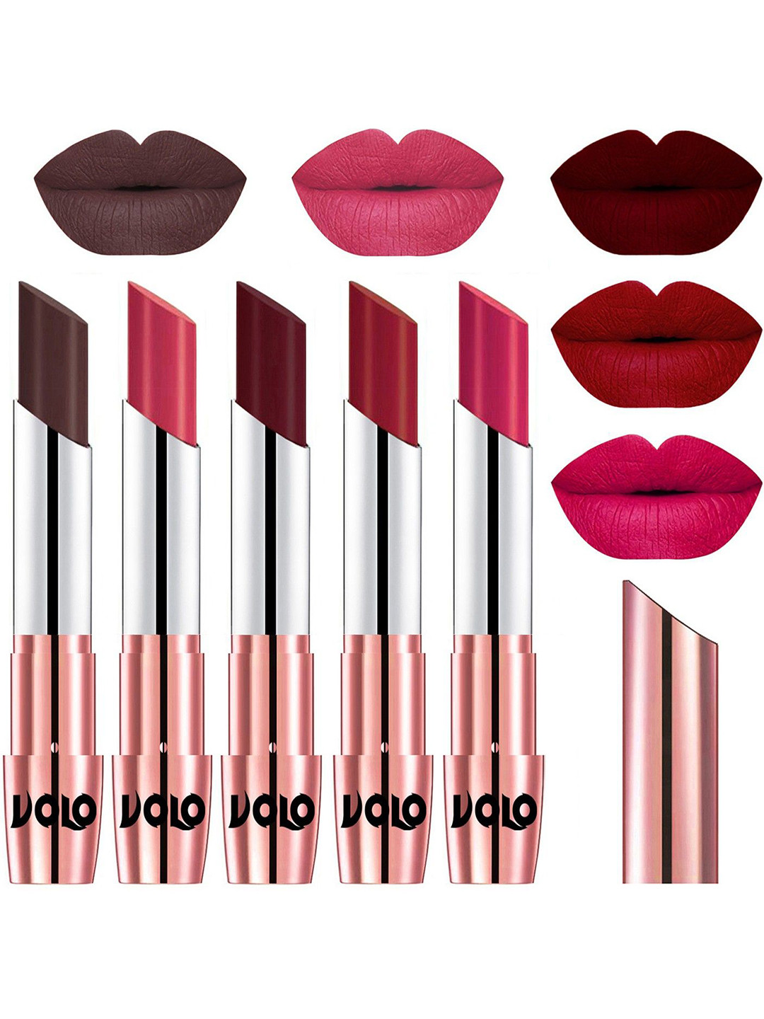 VOLO Set Of 5 Creme Matte Lipstick-Chocolate 35-Pink 41- Maroon 42-Red 43-Passion Pink 44