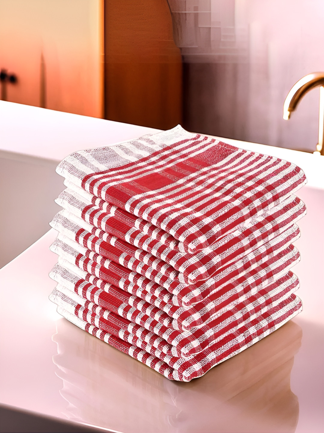 Kuber Industries Red & White 30 Pieces Printed Cotton Kitchen Towels