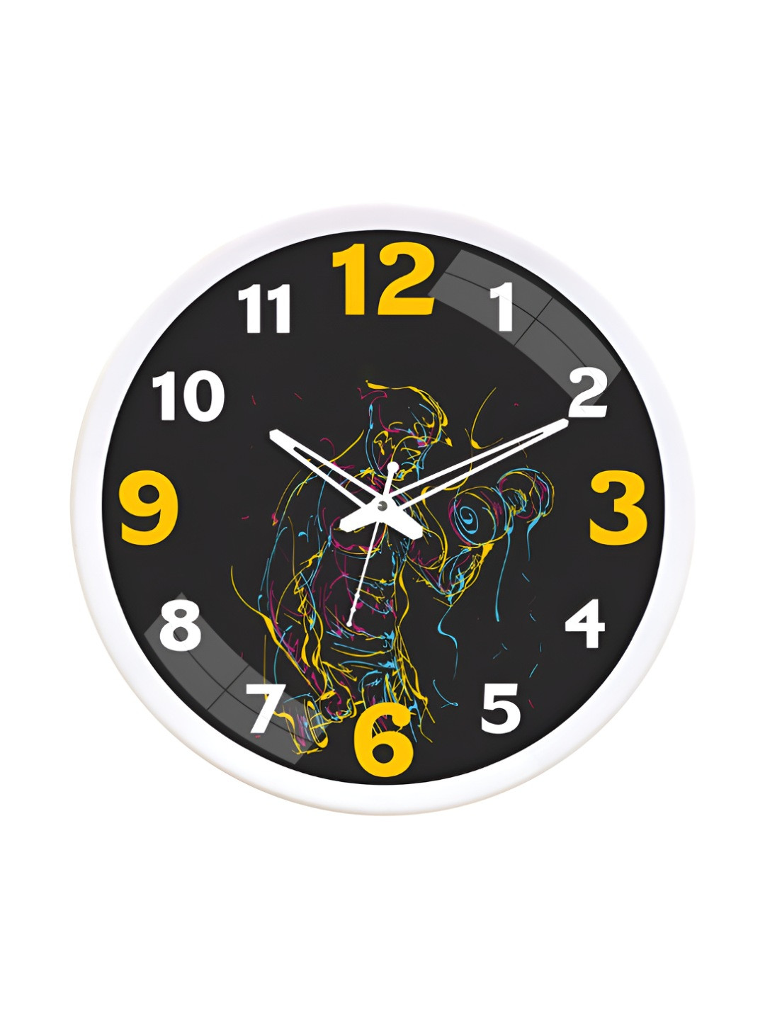 RANDOM Embossed Dial Black Plastic Silent Clock Round Battery Analogue Wall Clock-30.4cm