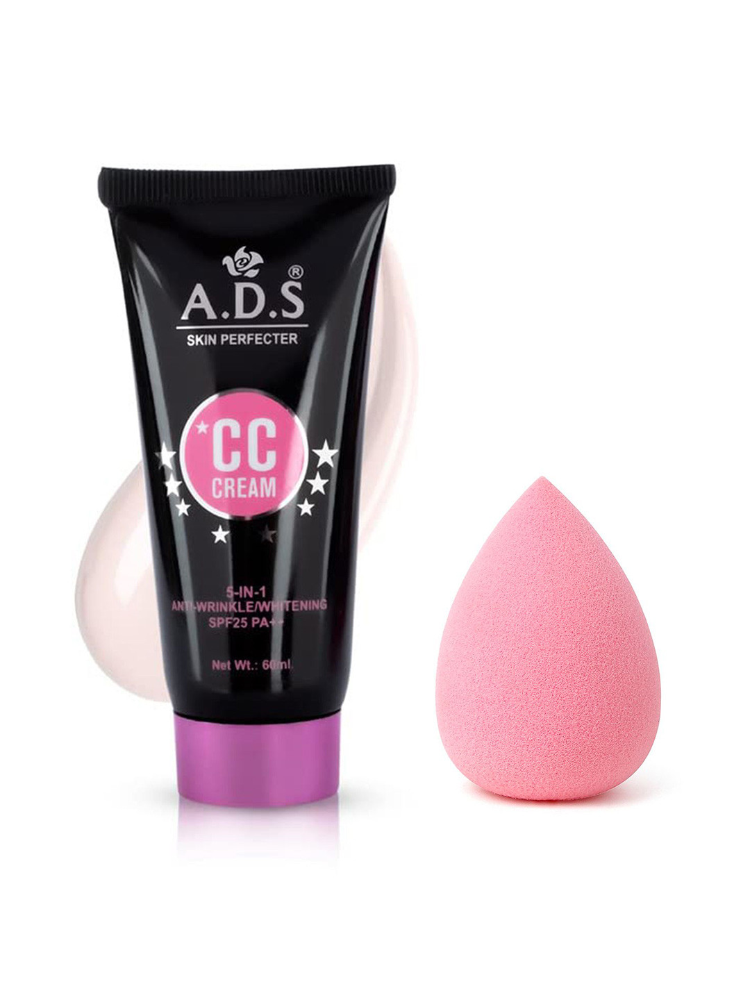 A.D.S Natural Beauty Glow CC Cream & Sponge Beauty Blender Puff, 60gm Shade-01