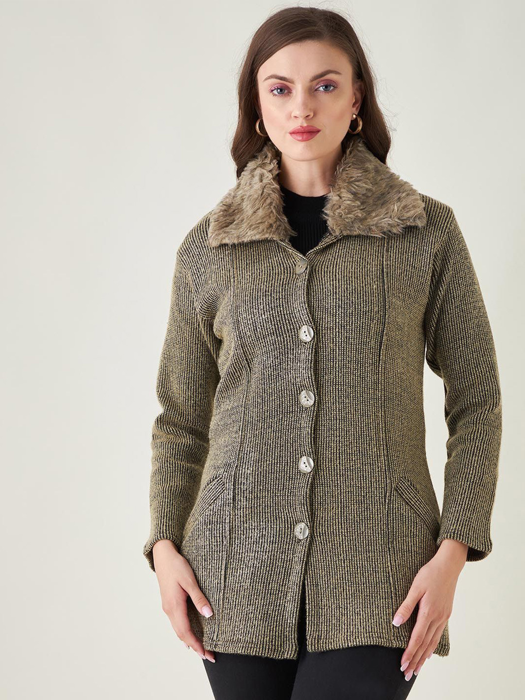 PIVL Women Shawl Collar Striped Longline Cardigan