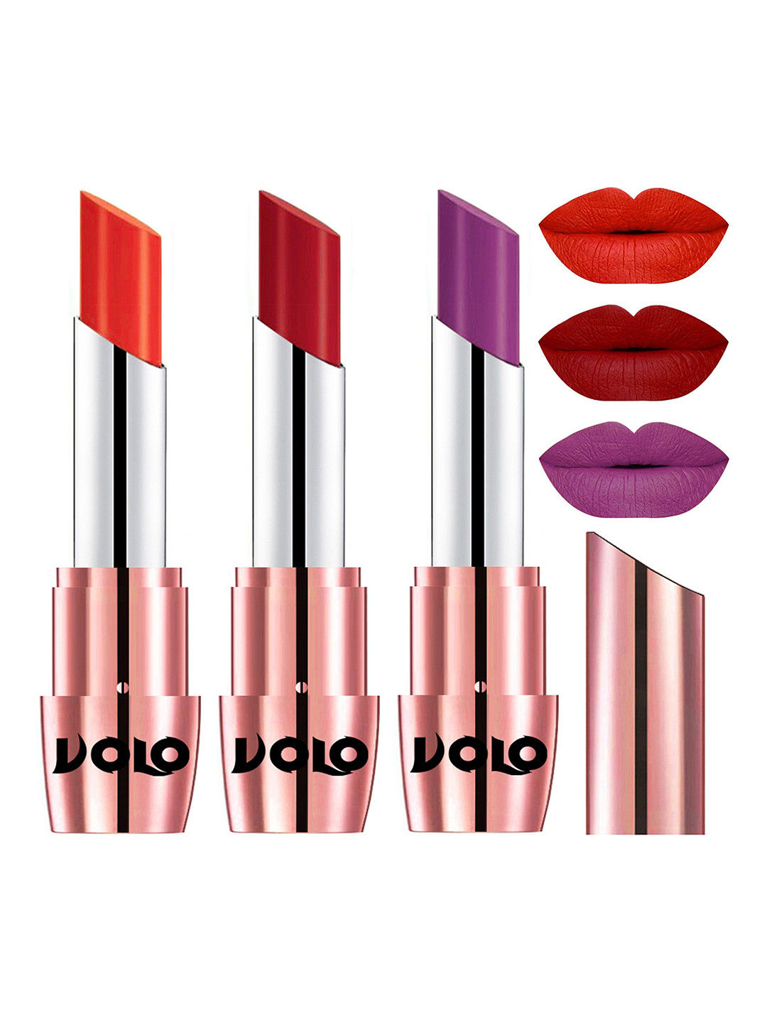 VOLO Set Of 3 Creme Matte Lipstick-3.5g Each-Coral639-Tomato Red640-Purple648