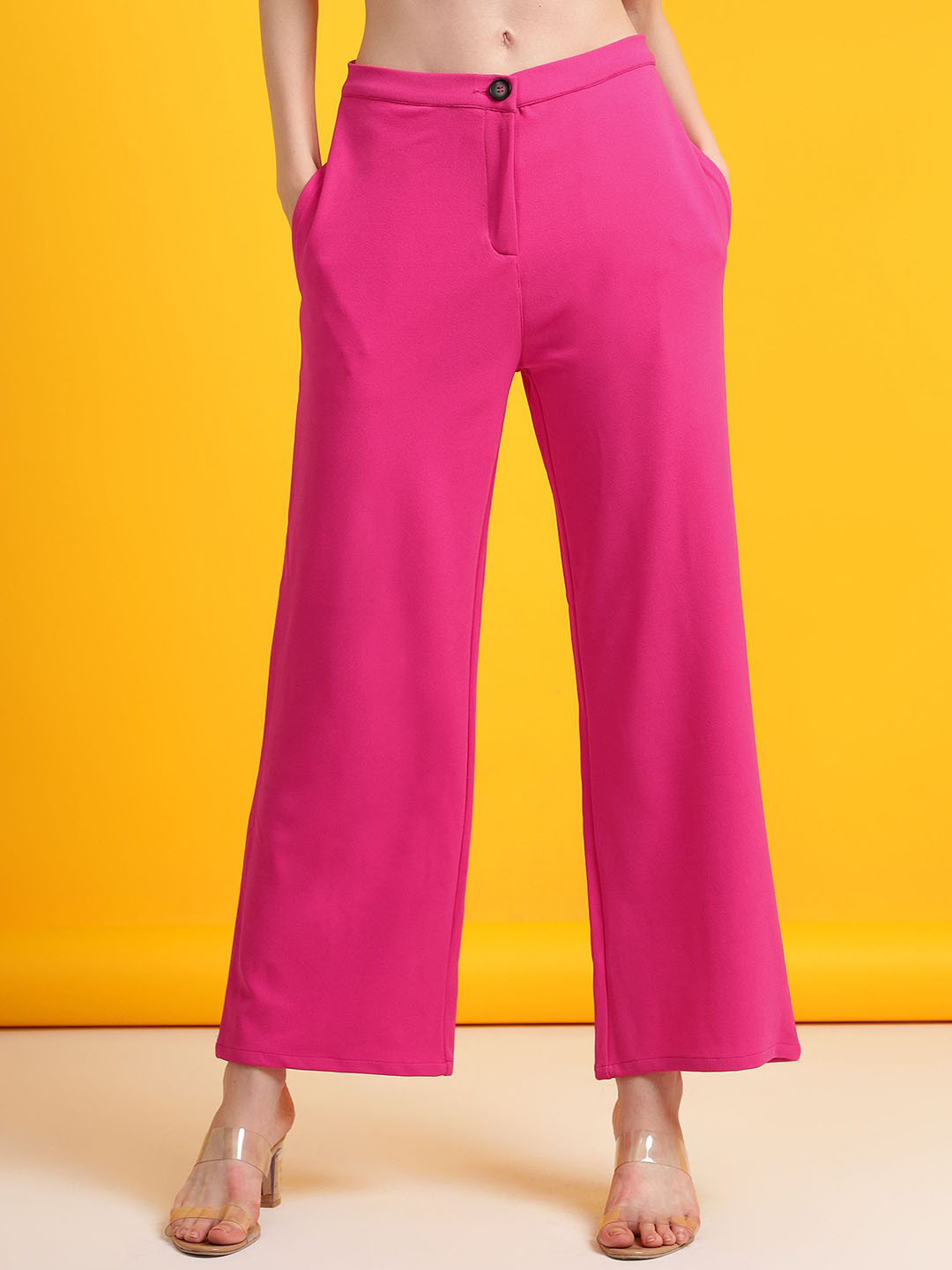 Golden Kite Women Tailored High-Rise Wrinkle Free Pleated Trousers GKP-666-26-Fuchsia Pink