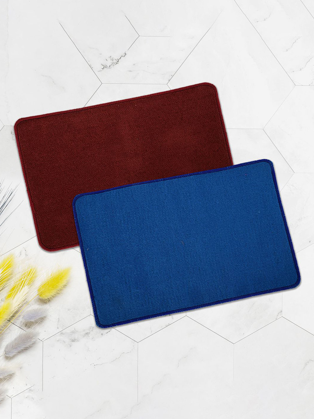 Kuber Industries Blue & Maroon 2 Pieces Microfiber Anti-Skip Doormats