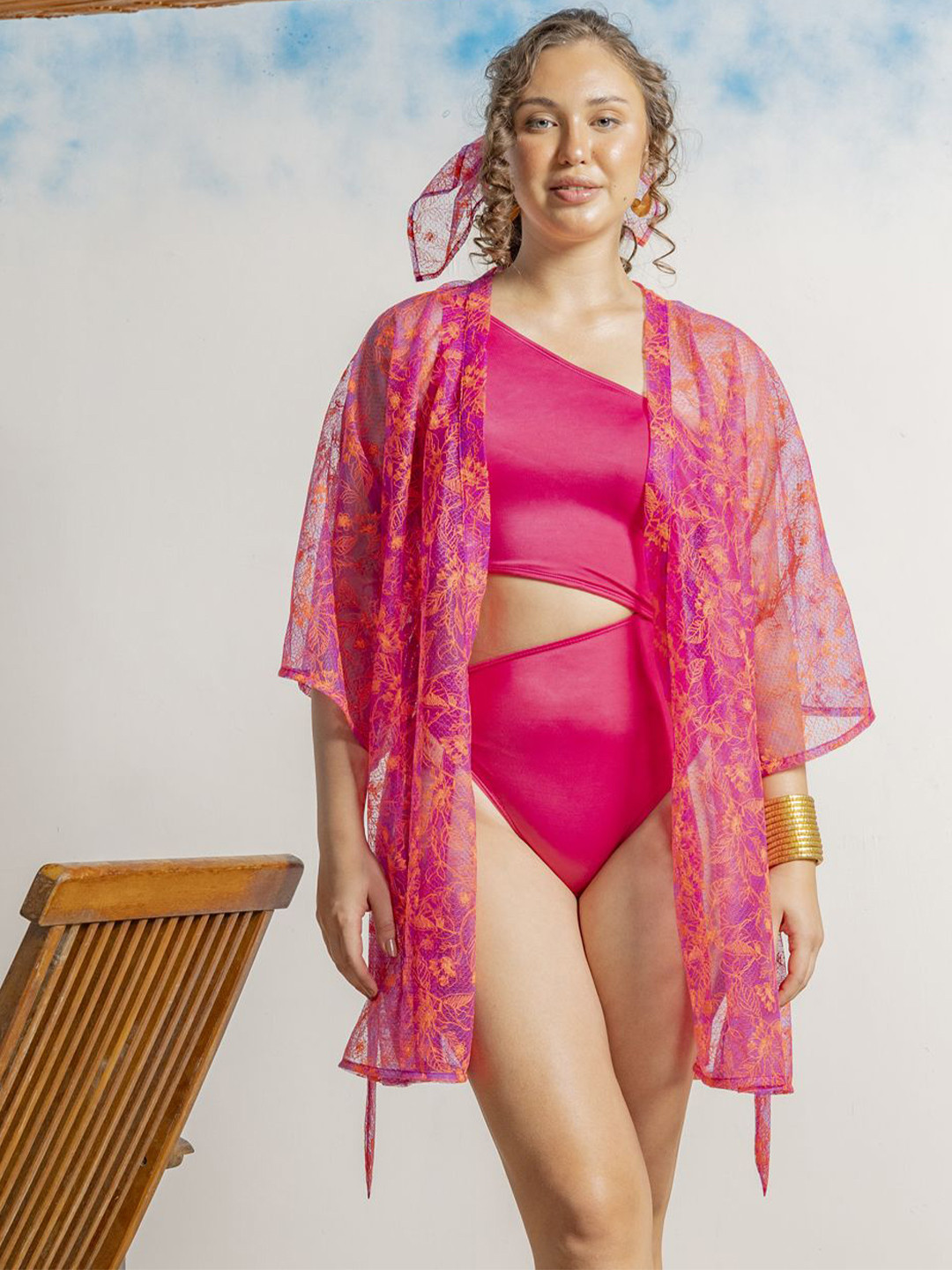 Aoba Women Solid One Shoulder Three Piece Swim Set