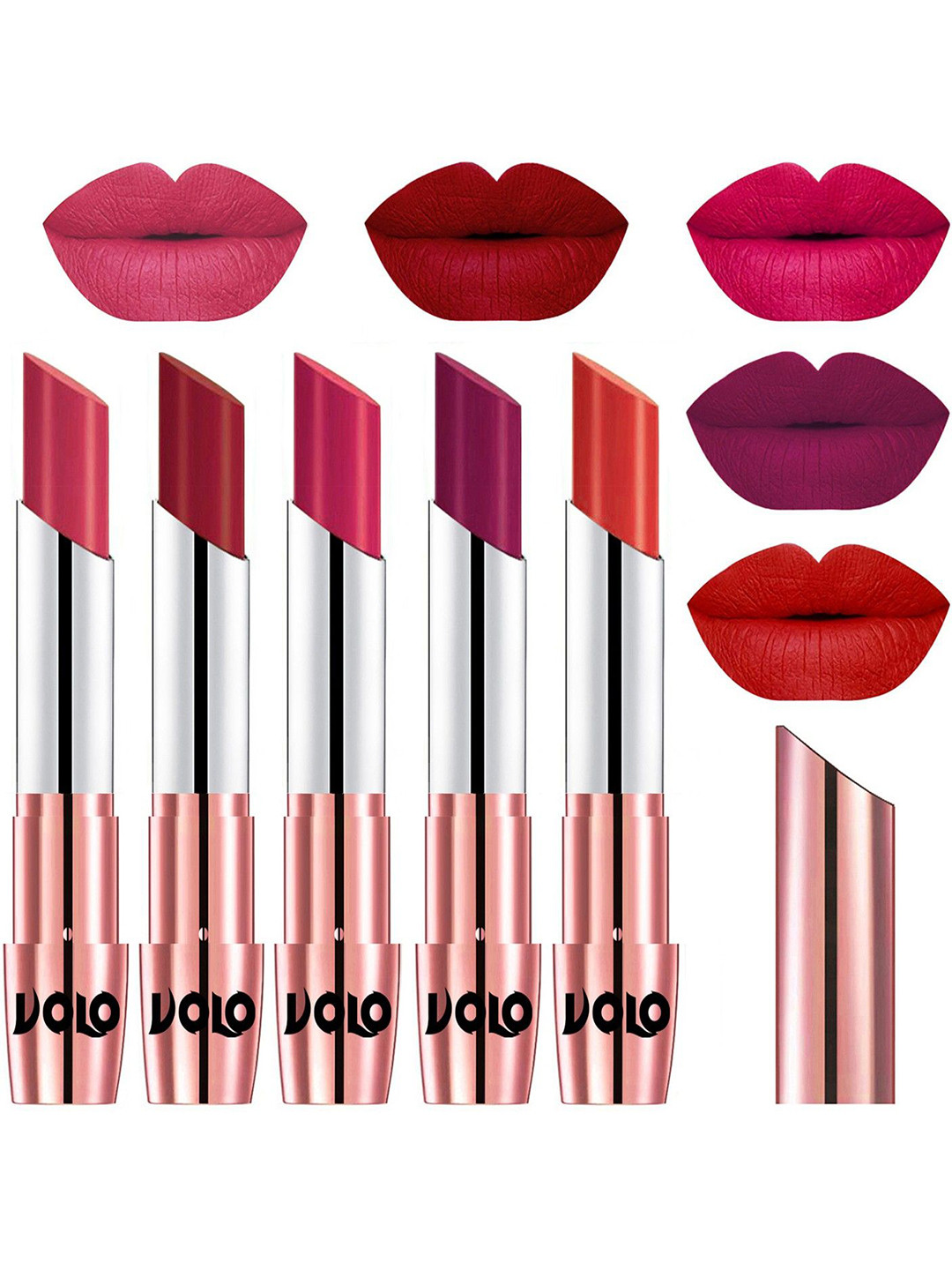 VOLO Set Of 5 Creme Matte Lipsticks - Pink 41-Red 43-Passion Pink 44-Magenta 45-Orange 49