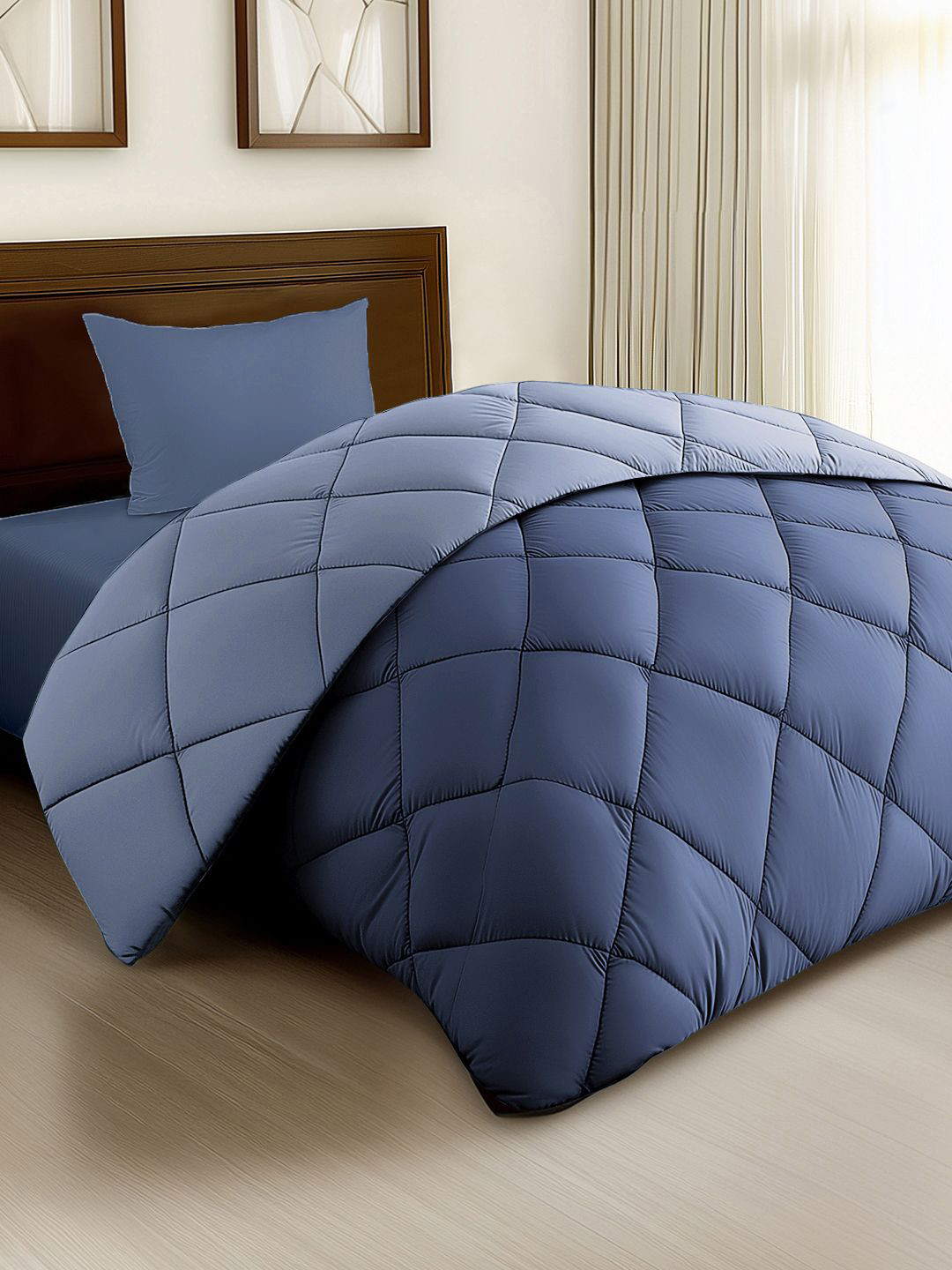 Story@home Lavender & Blue Solid Reversible 240 GSM AC Room Single Bed Comforter