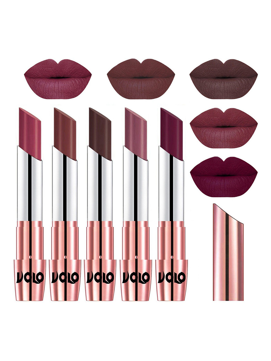 VOLO Set Of 5 Creme Matte Lipsticks - Cherry 31-Coffee 34-Chocolate 35-Plum 36-Wine 47