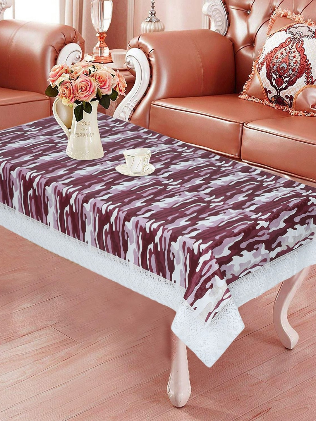 LooMantha Rust & White Camouflage Printed 4 Seater Table Cover