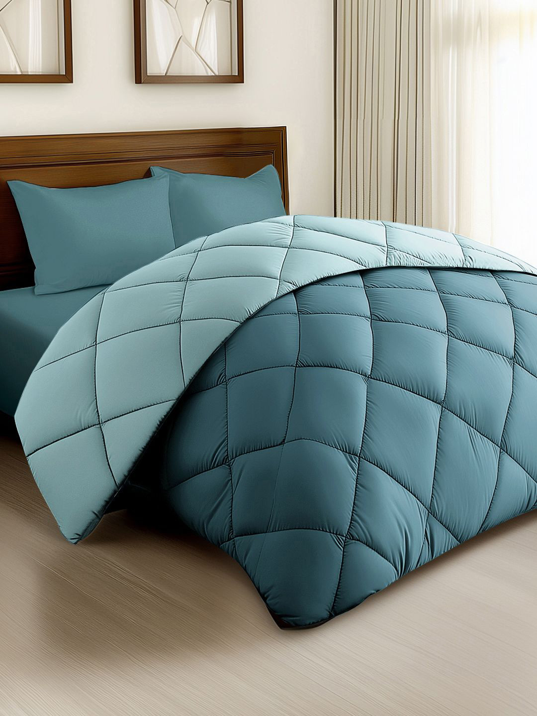 Story@home Tarquoise Blue Solid Reversible 240 GSM AC Room Double Bed Comforter