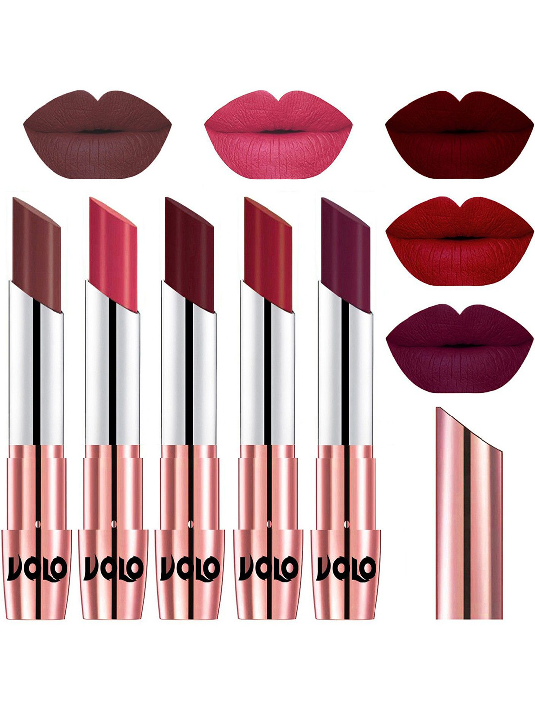 VOLO Set Of 5 Creme Matte Lipstick-Coffee- Pink- Maroon- Red- Wine