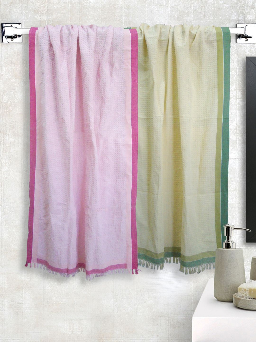 Aura Pink & Yellow 2 Pieces Cotton 210 GSM Bath Towel