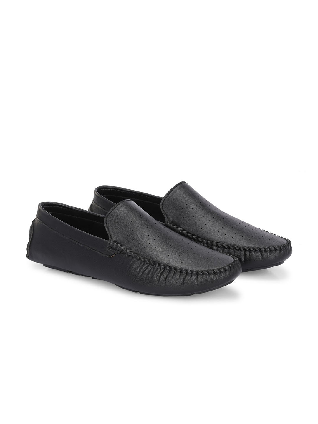 Azzaro Black Men Round Toe Driving Shoes