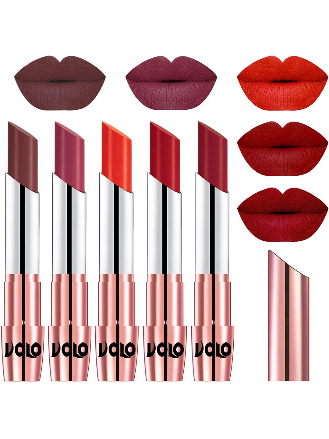VOLO Set Of 5 Creme Matte Lipsticks - Coffee 34-Rose Pink 38-Coral 39-Tomato Red 40-Red 43