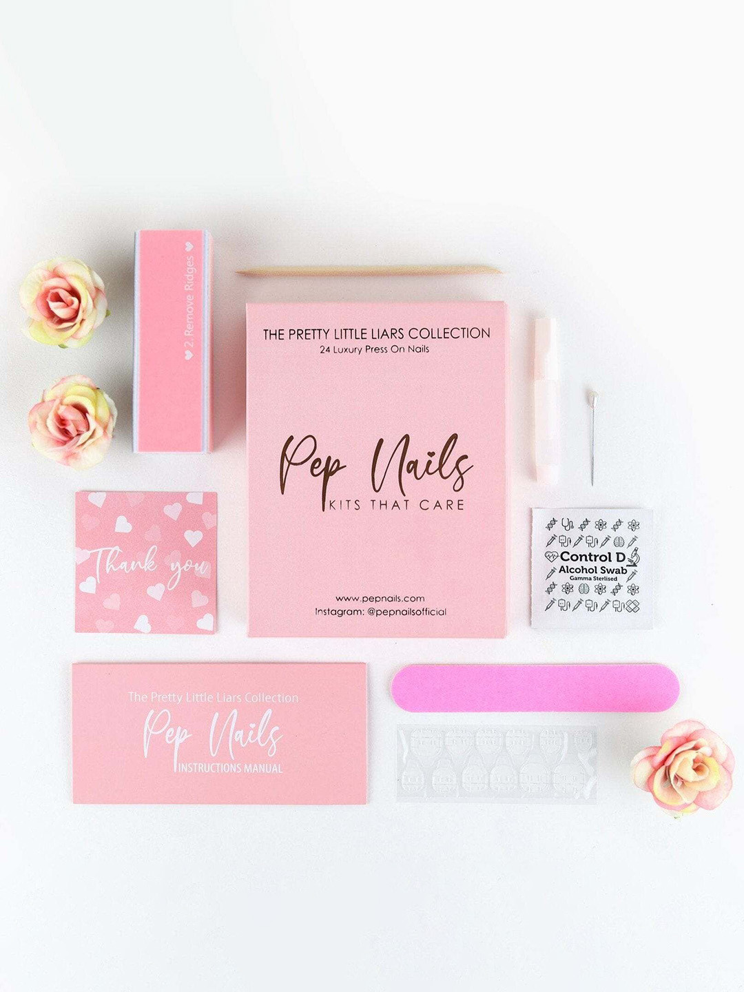 Pep Nails Set Of 24 Artificial Press On Nails With Wooden Stick -Pink