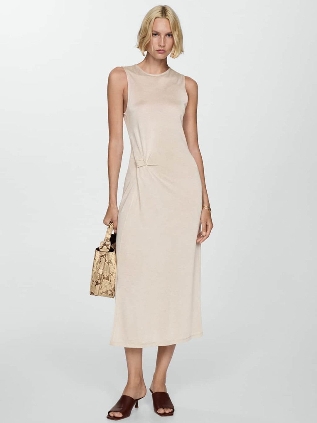 MANGO Knot Knitted Sheath Midi Dress