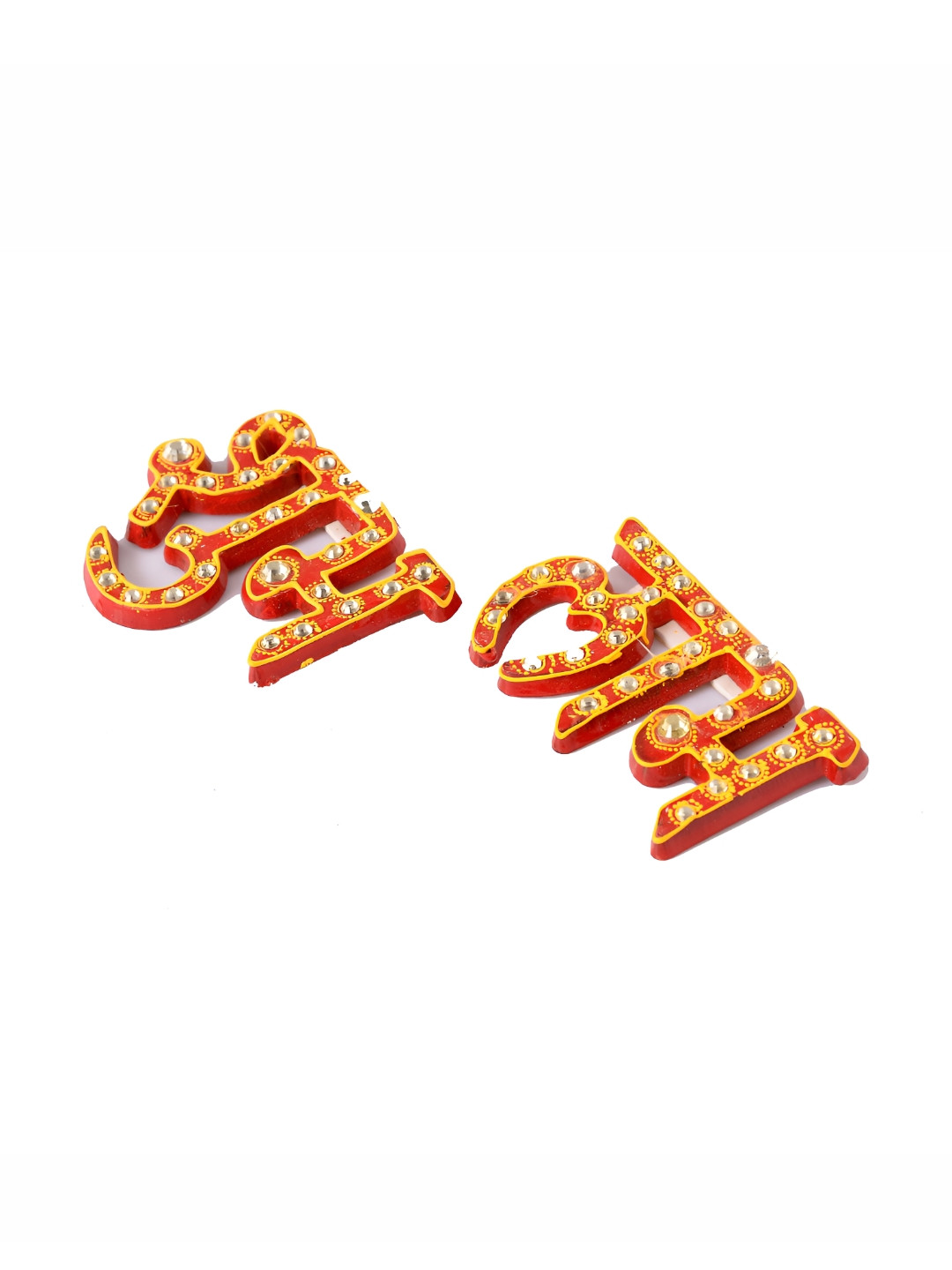 BAISA Red 2 Piece Wooden Subh Labh Stickers Festive Decor