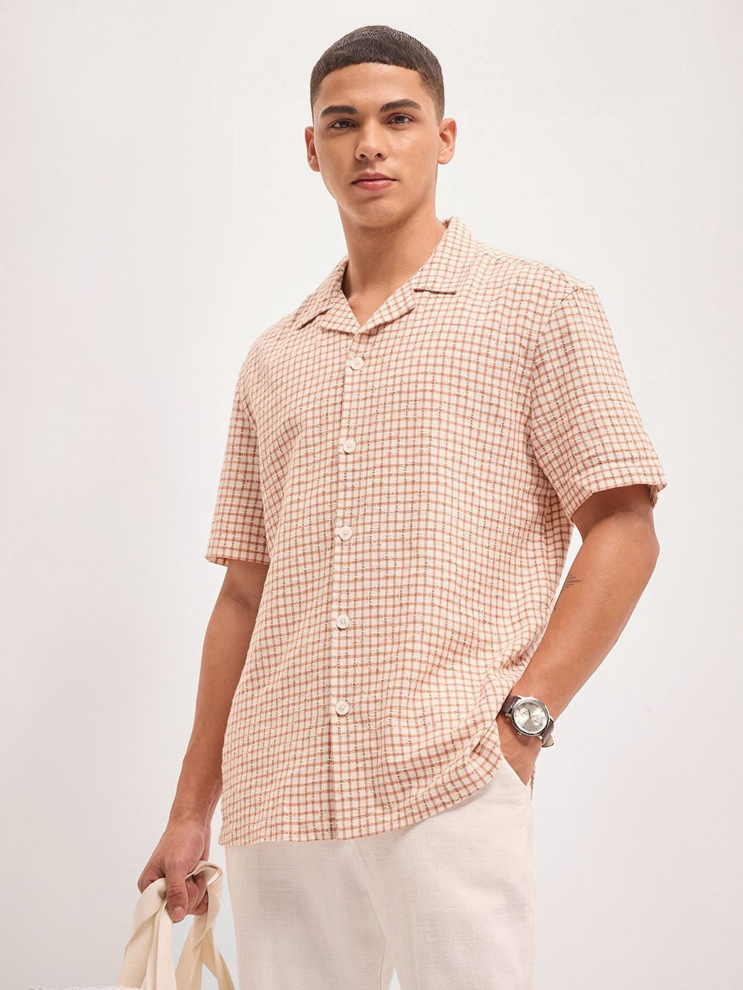 THE BEAR HOUSE Men Micro Checks Pure Cotton Casual Shirt